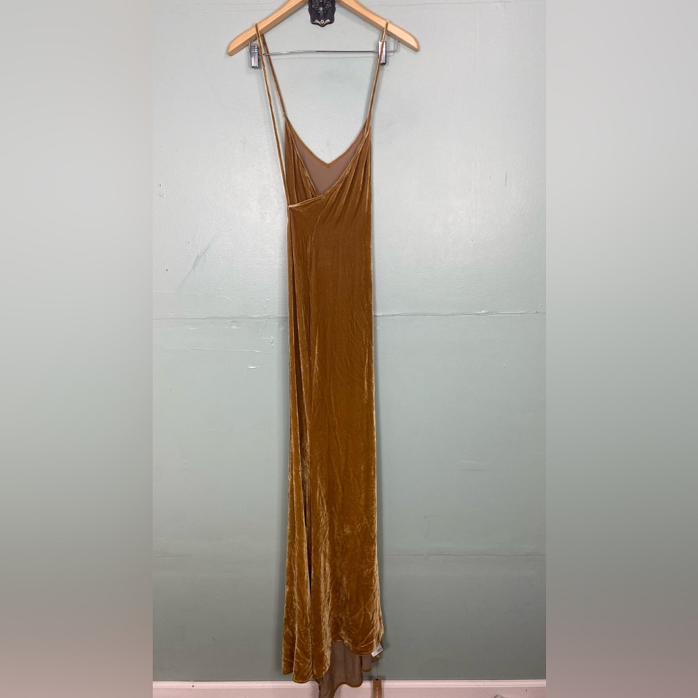 Reformation Rimini‎ Velvet Dress Maxi Gown Sleeveless Gold Yellow Sz XL - Picture 3 of 6